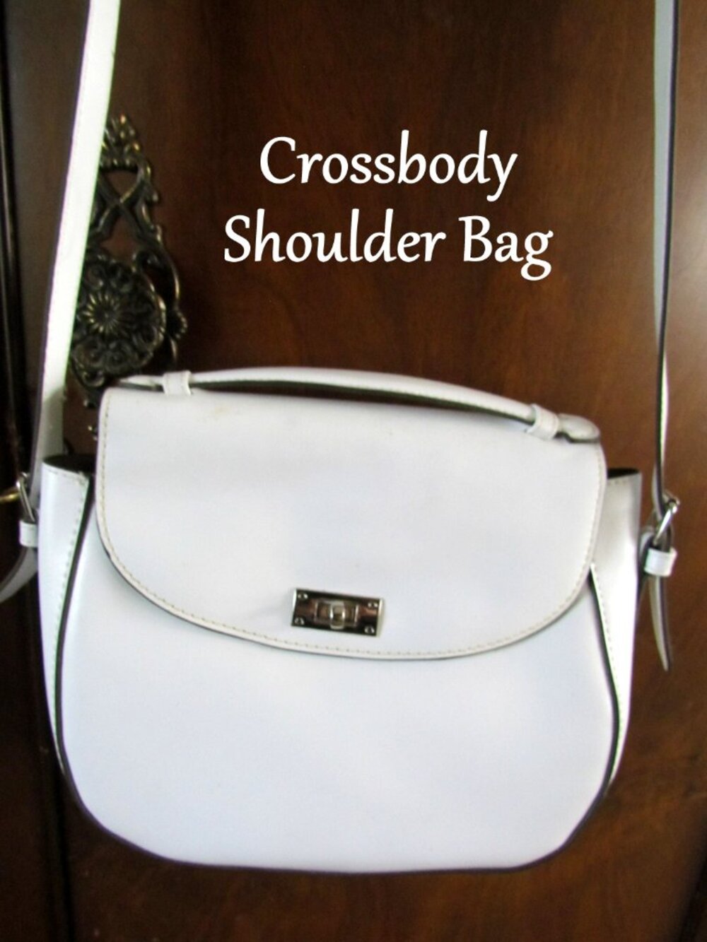 WHITE BAG, CROSSBODY + GRIP HANDLE, SHOULDER STRAP PURSE, KELLY & KATIE HANDBAG